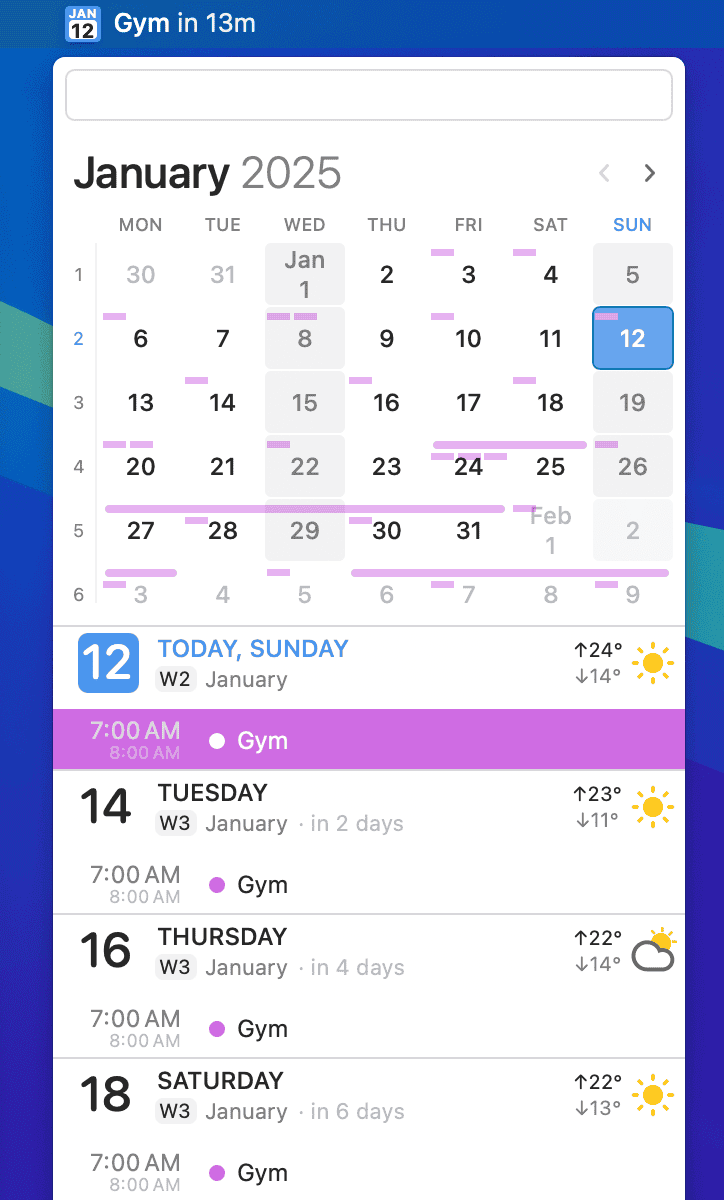 BusyCal menubar