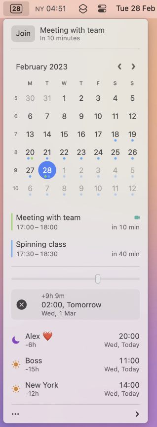 Dato on the menubar