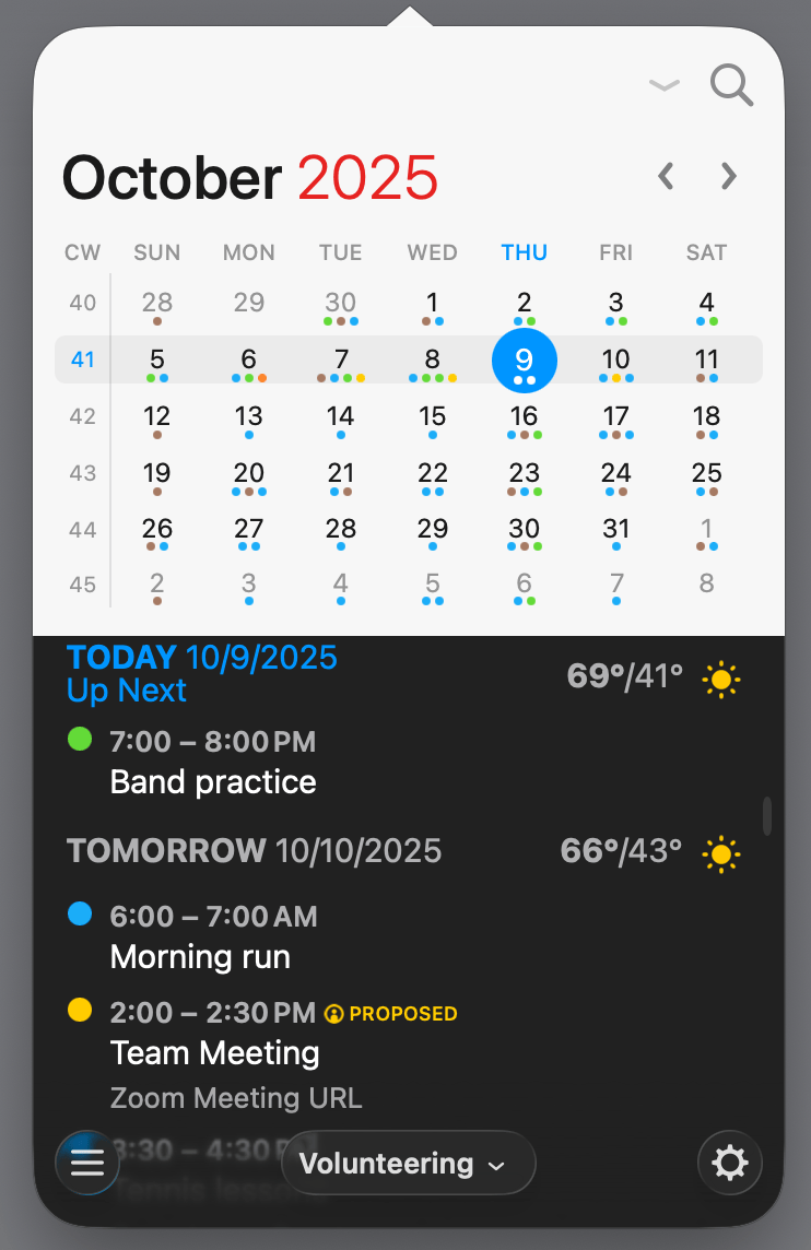 Fantastical menubar